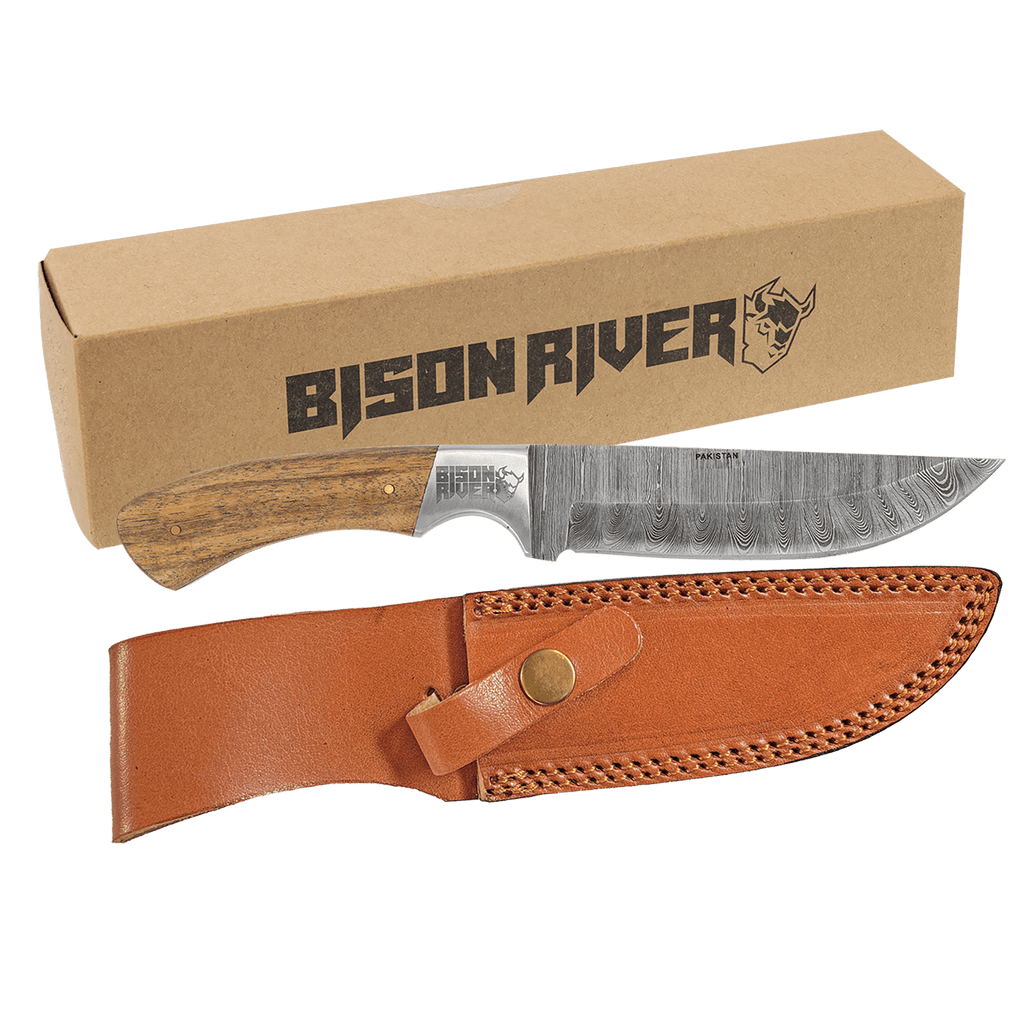 9.5" Fixed Damascus Blade Knife with Leather Sheath